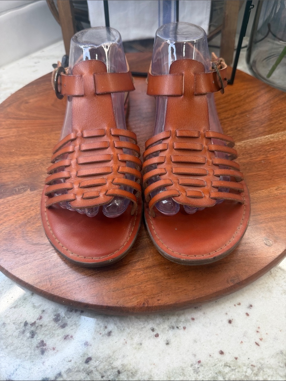 American Eagle Women's Brown Leather Woven Sandals